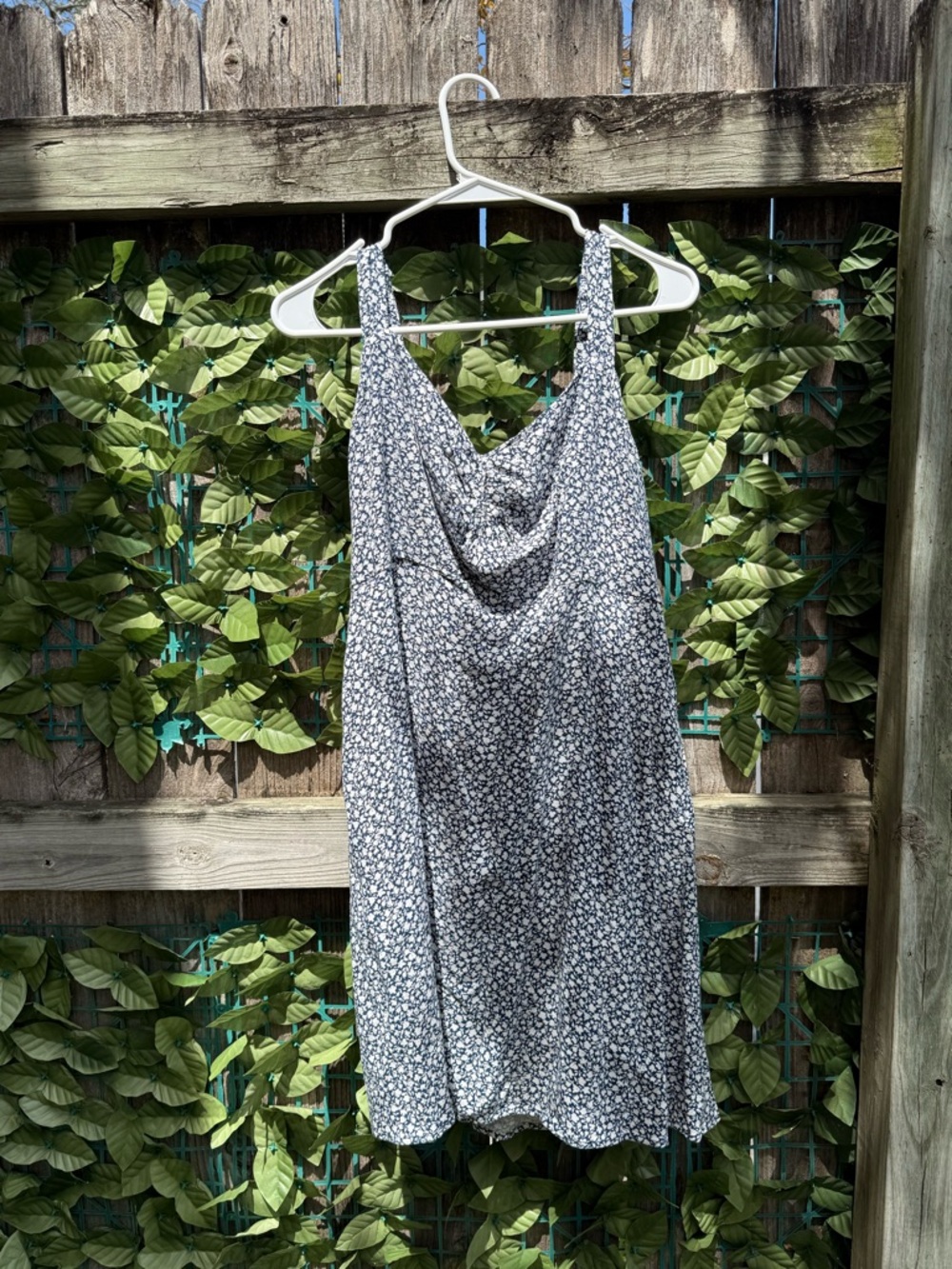 Floral A-line Dress in Navy and White